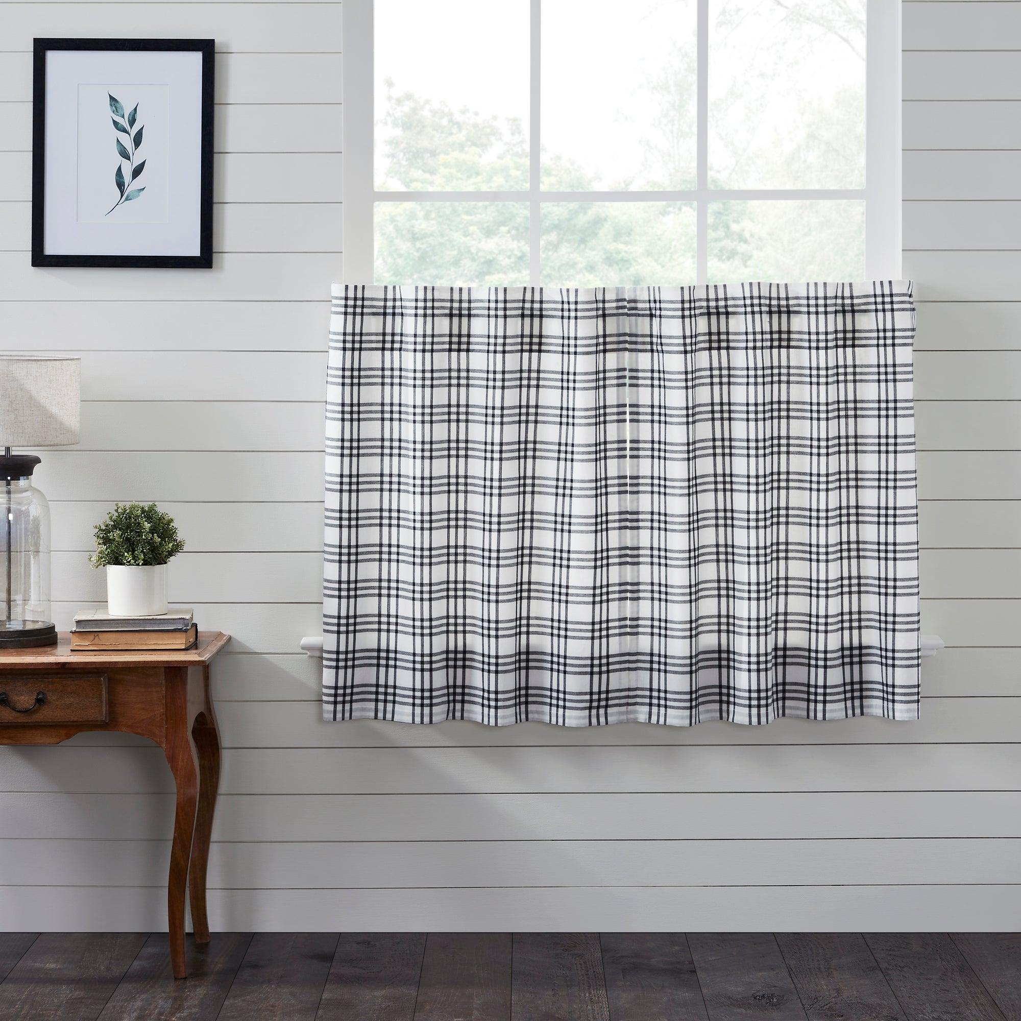 Sawyer Mill Black Plaid Tier Curtain Set of 2 L36xW36 VHC Brands - The Fox Decor