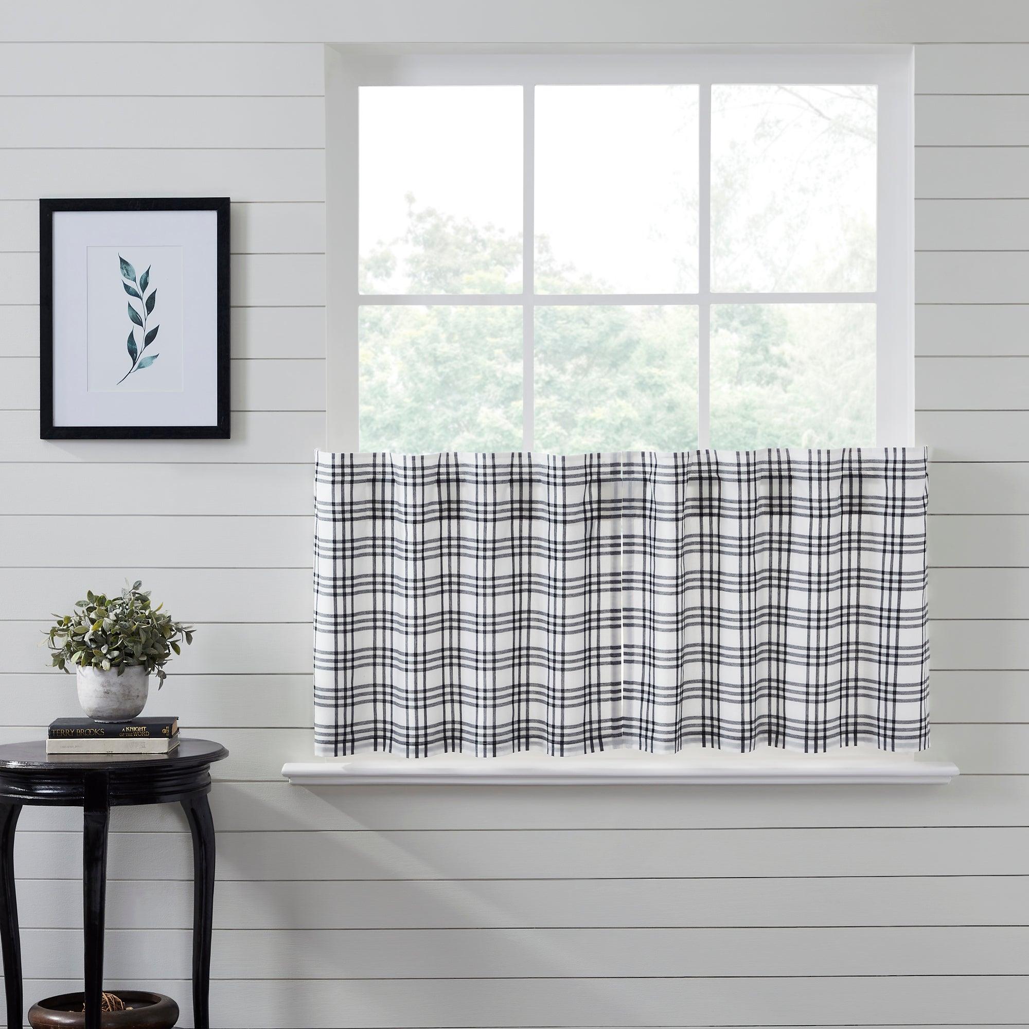 Sawyer Mill Black Plaid Tier Curtain Set of 2 L24xW36 VHC Brands - The Fox Decor