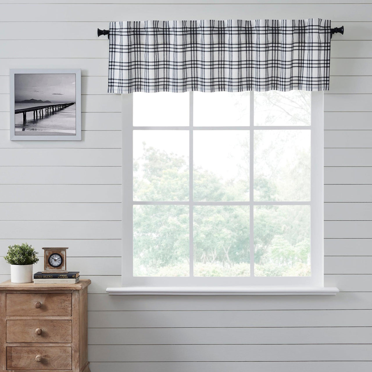 Sawyer Mill Black Plaid Valance Curtain 16x72 VHC Brands