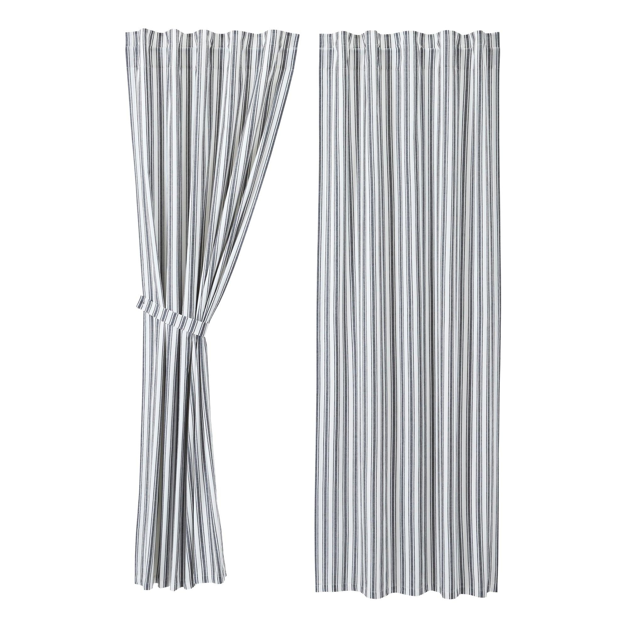 Sawyer Mill Black Ticking Stripe Panel Curtain Set of 2 84x40 VHC Brands - The Fox Decor