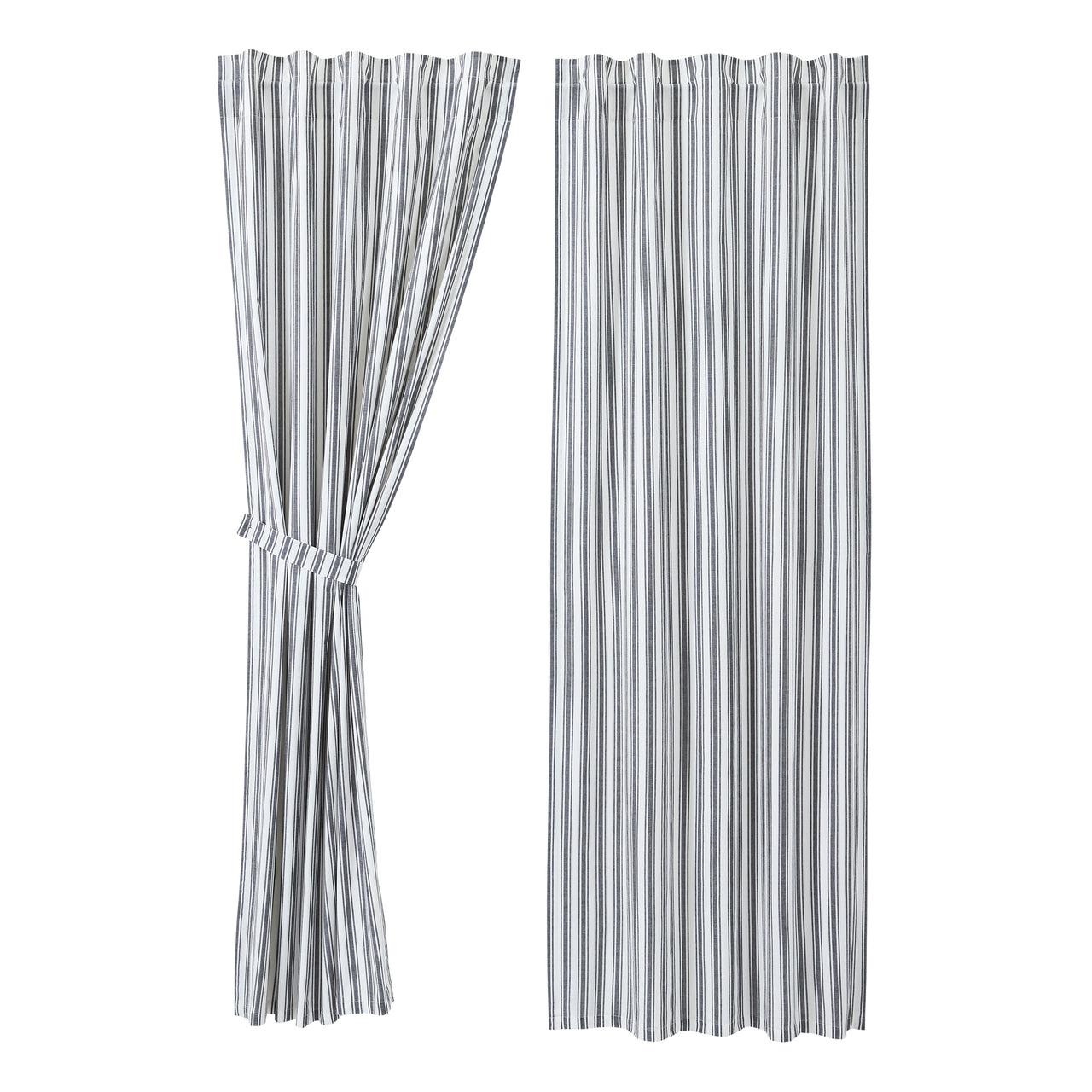 Sawyer Mill Black Ticking Stripe Panel Curtain Set of 2 84x40 VHC Brands
