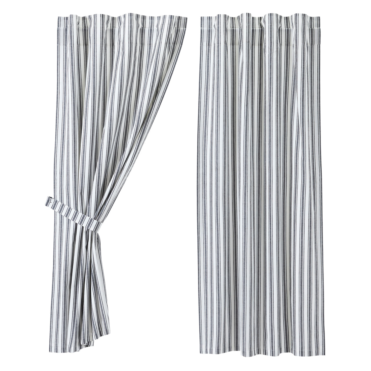 Sawyer Mill Black Ticking Stripe Short Curtain Panel Set of 2 63x36 VHC Brands