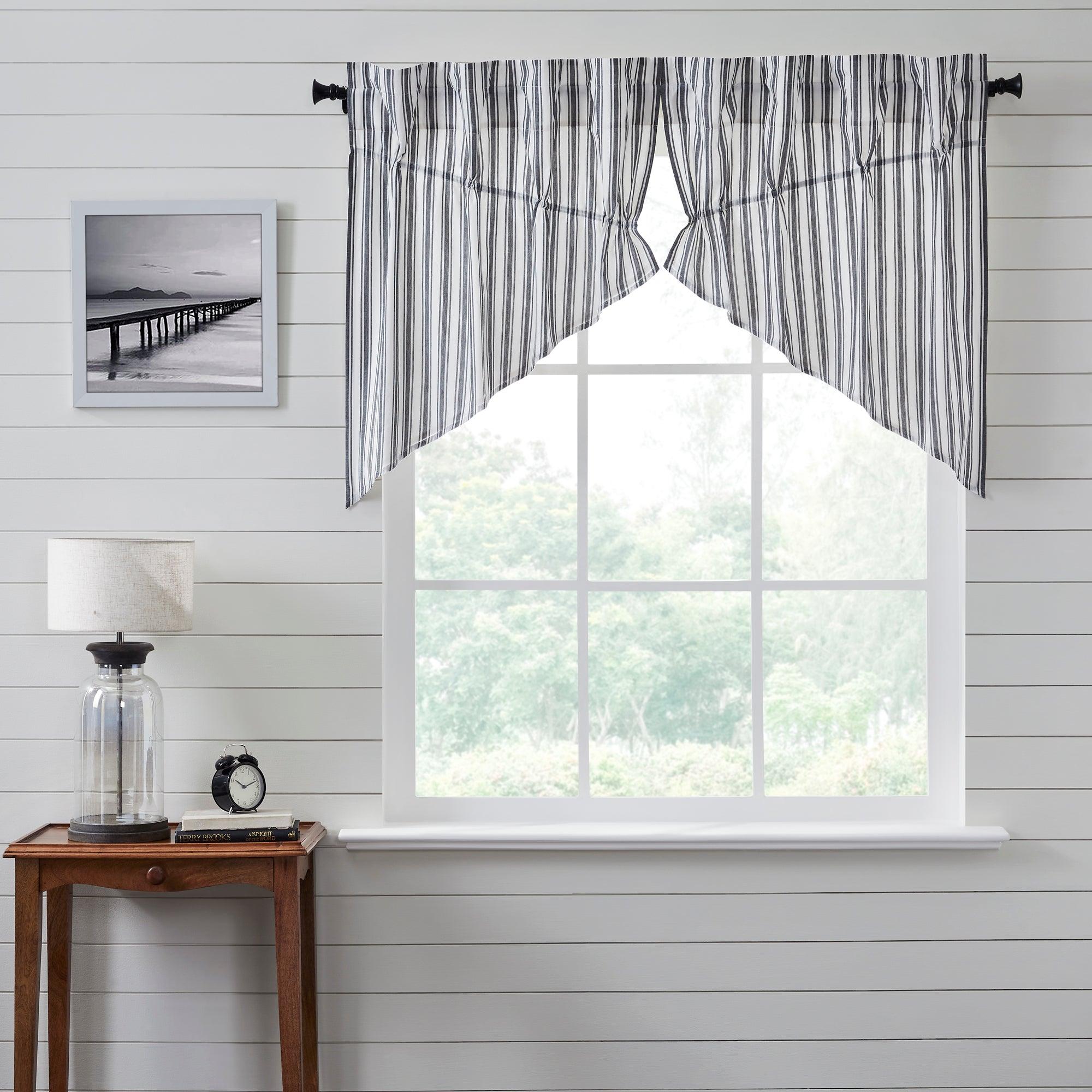 Sawyer Mill Black Ticking Stripe Prairie Swag Set of 2 36x36x18 VHC Brands - The Fox Decor