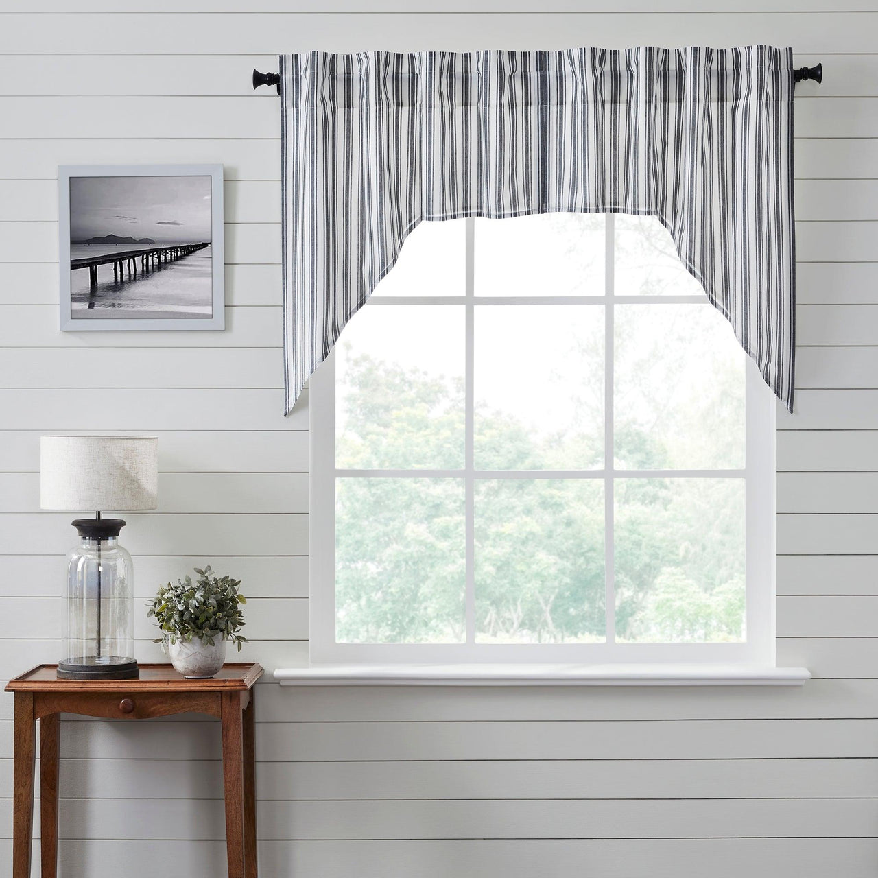 Sawyer Mill Black Ticking Stripe Swag Set of 2 36x36x16 VHC Brands - The Fox Decor