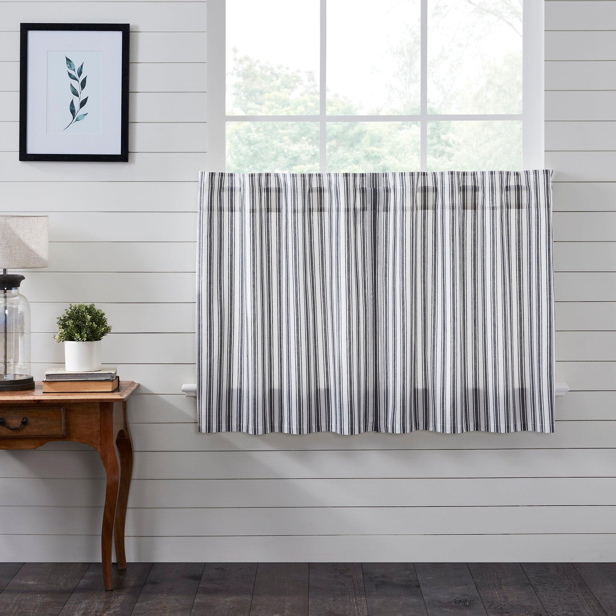 Sawyer Mill Black Ticking Stripe Tier Curtain Set of 2 L36xW36 VHC Brands - The Fox Decor