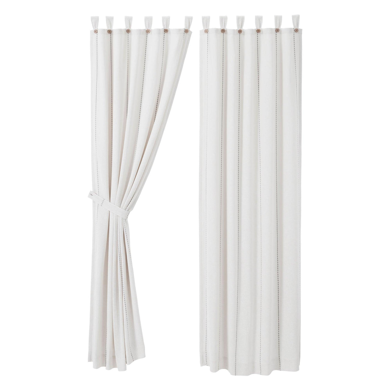 Stitched Burlap White Panel Curtain Set of 2 84x40 VHC Brands - The Fox Decor