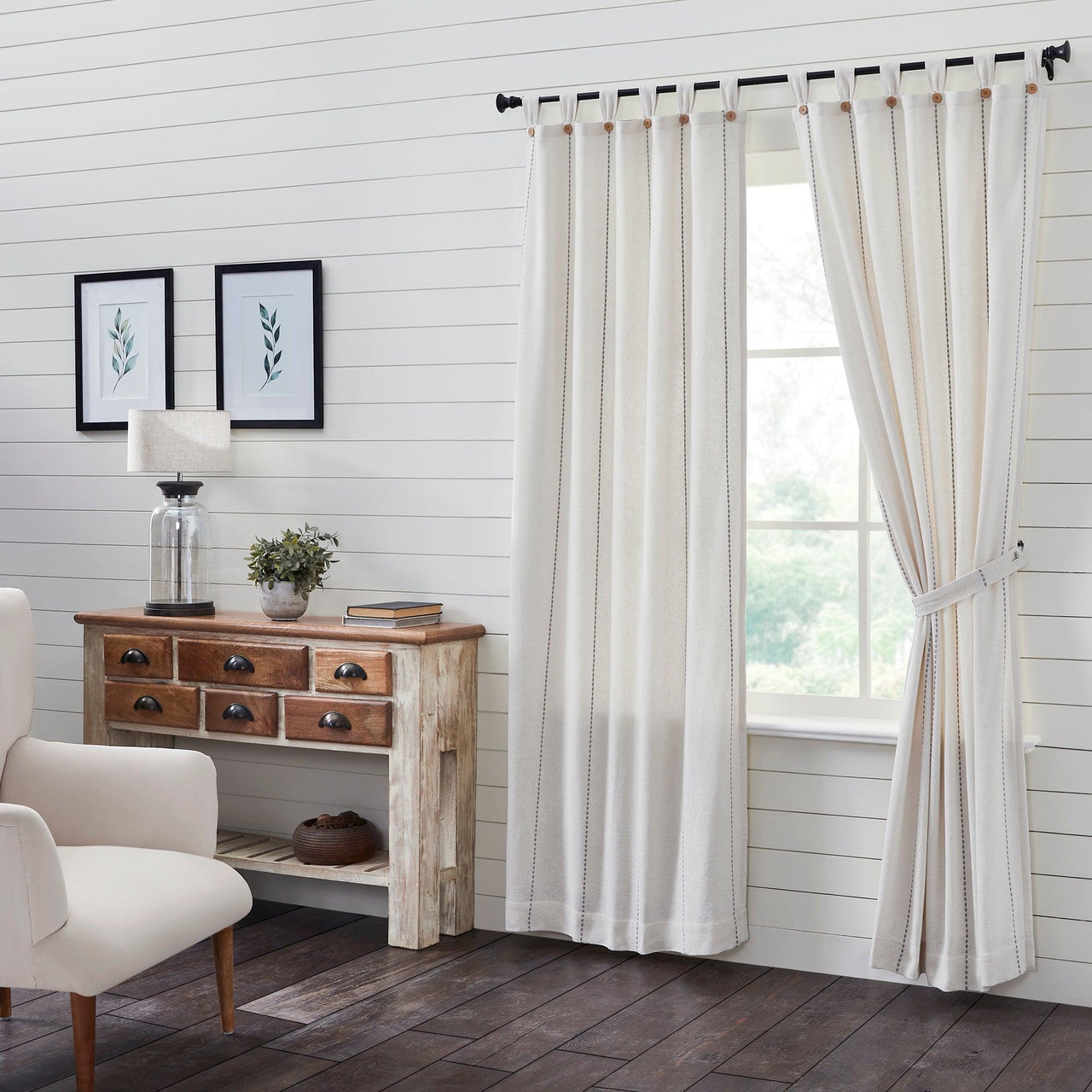 Stitched Burlap White Panel Curtain Set of 2 84x40 VHC Brands - The Fox Decor