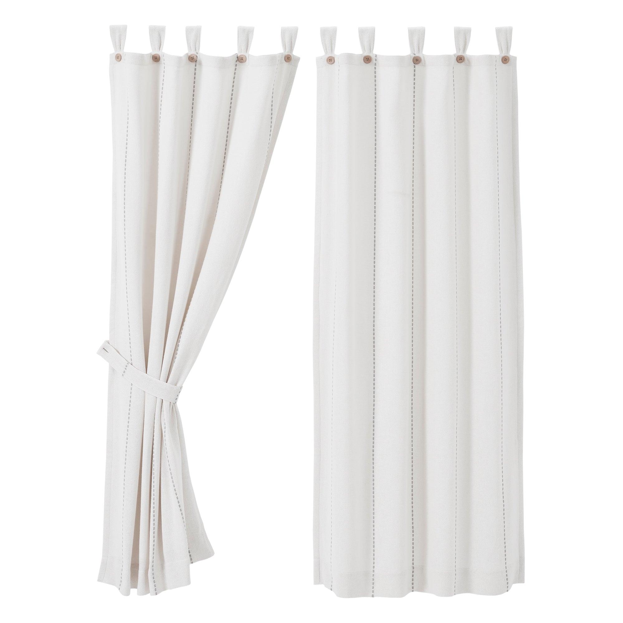 Stitched Burlap White Short Panel Curtain Set of 2 63x36 VHC Brands - The Fox Decor
