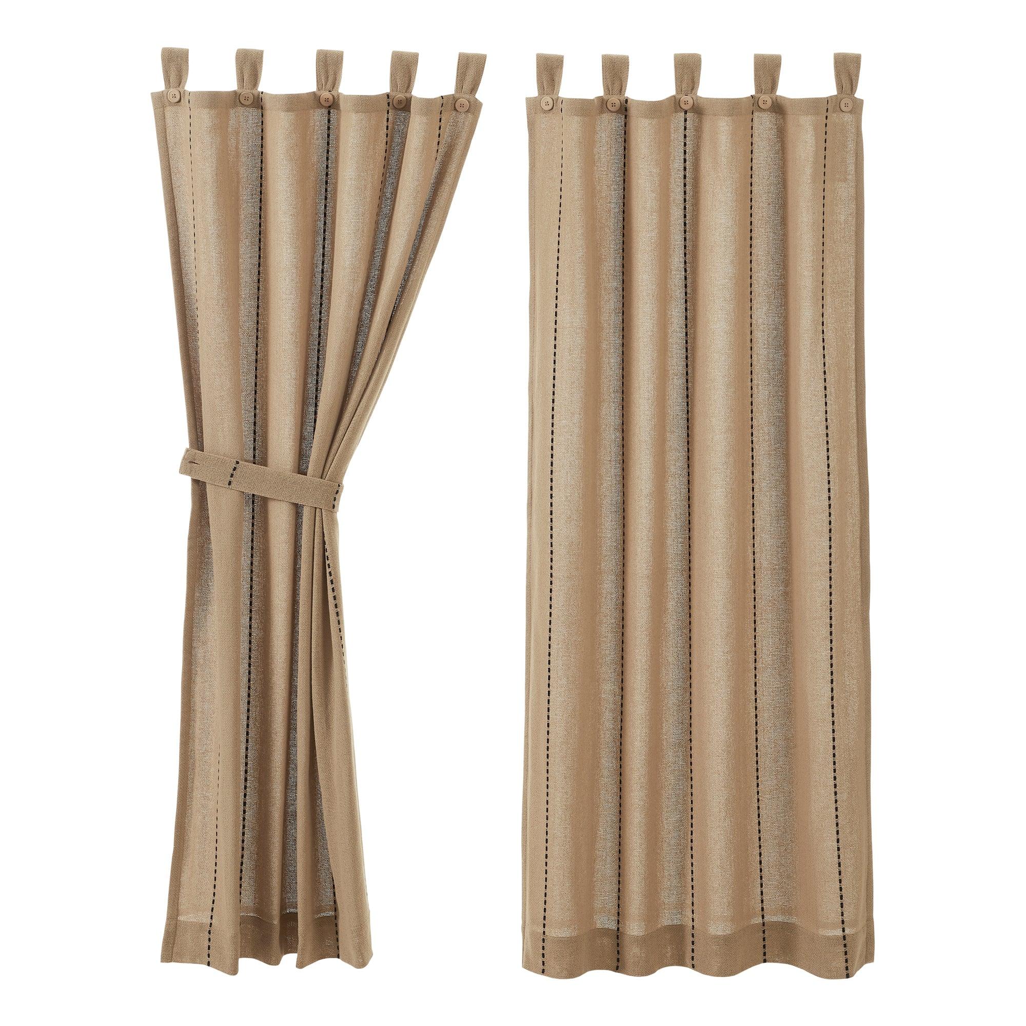 Stitched Burlap Natural Short Panel Curtain Set of 2 63x36 VHC Brands - The Fox Decor