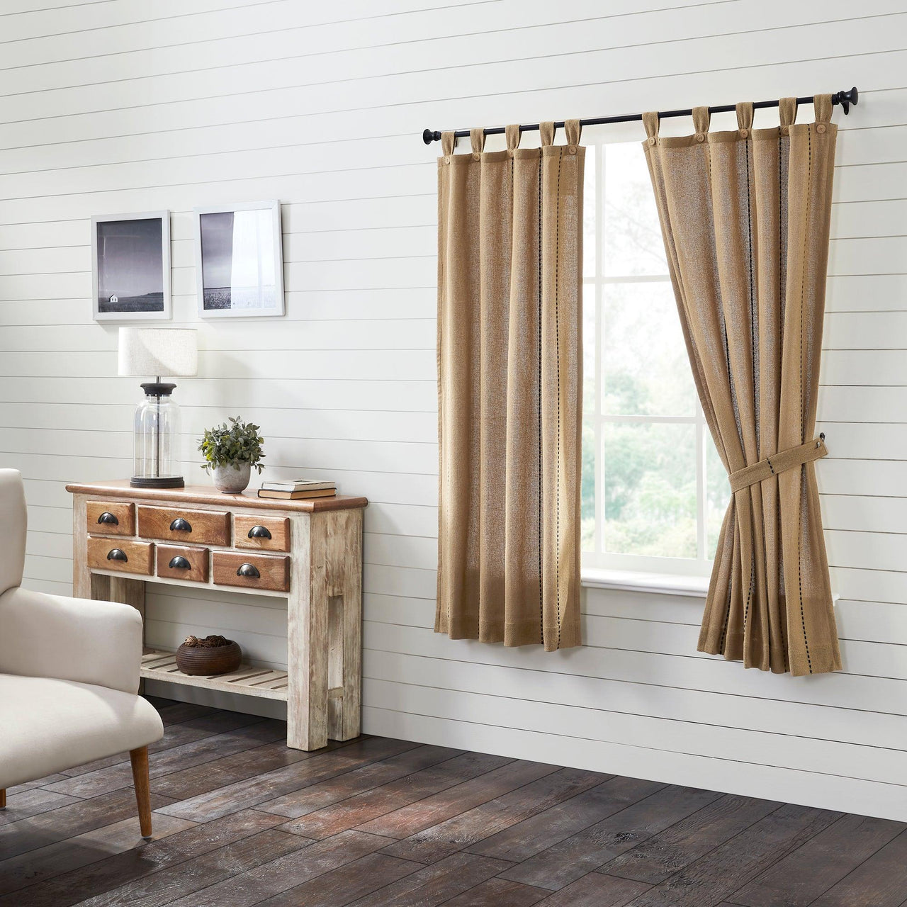Stitched Burlap Natural Short Panel Curtain Set of 2 63x36 VHC Brands - The Fox Decor