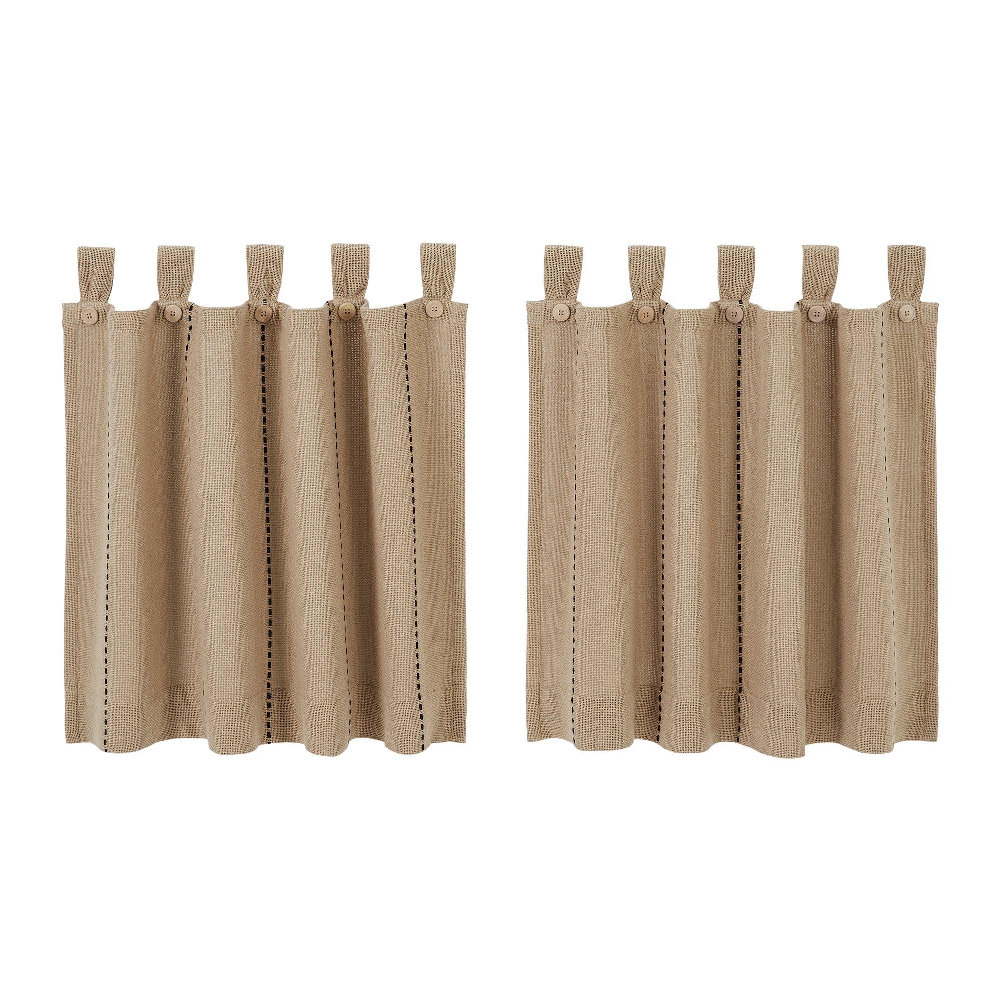 Stitched Burlap Natural Tier Curtain Set of 2 L24xW36 - The Fox Decor
