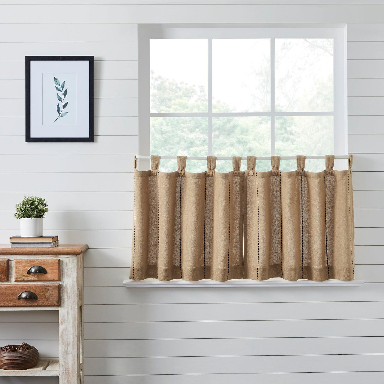 Stitched Burlap Natural Tier Curtain Set of 2 L24xW36 - The Fox Decor
