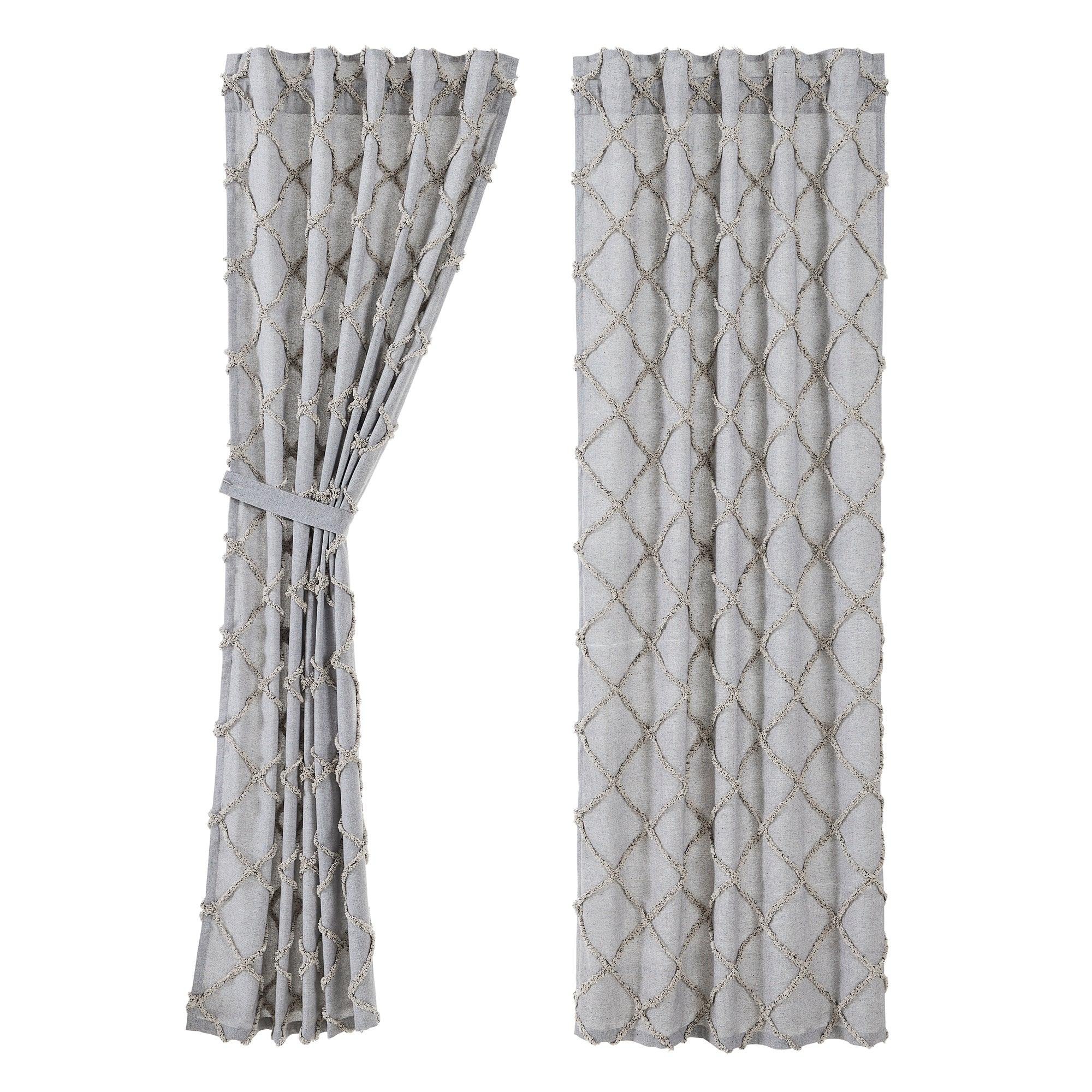 Frayed Lattice Creme & Black Panel Curtain Set of 2 84x40 VHC Brands - The Fox Decor