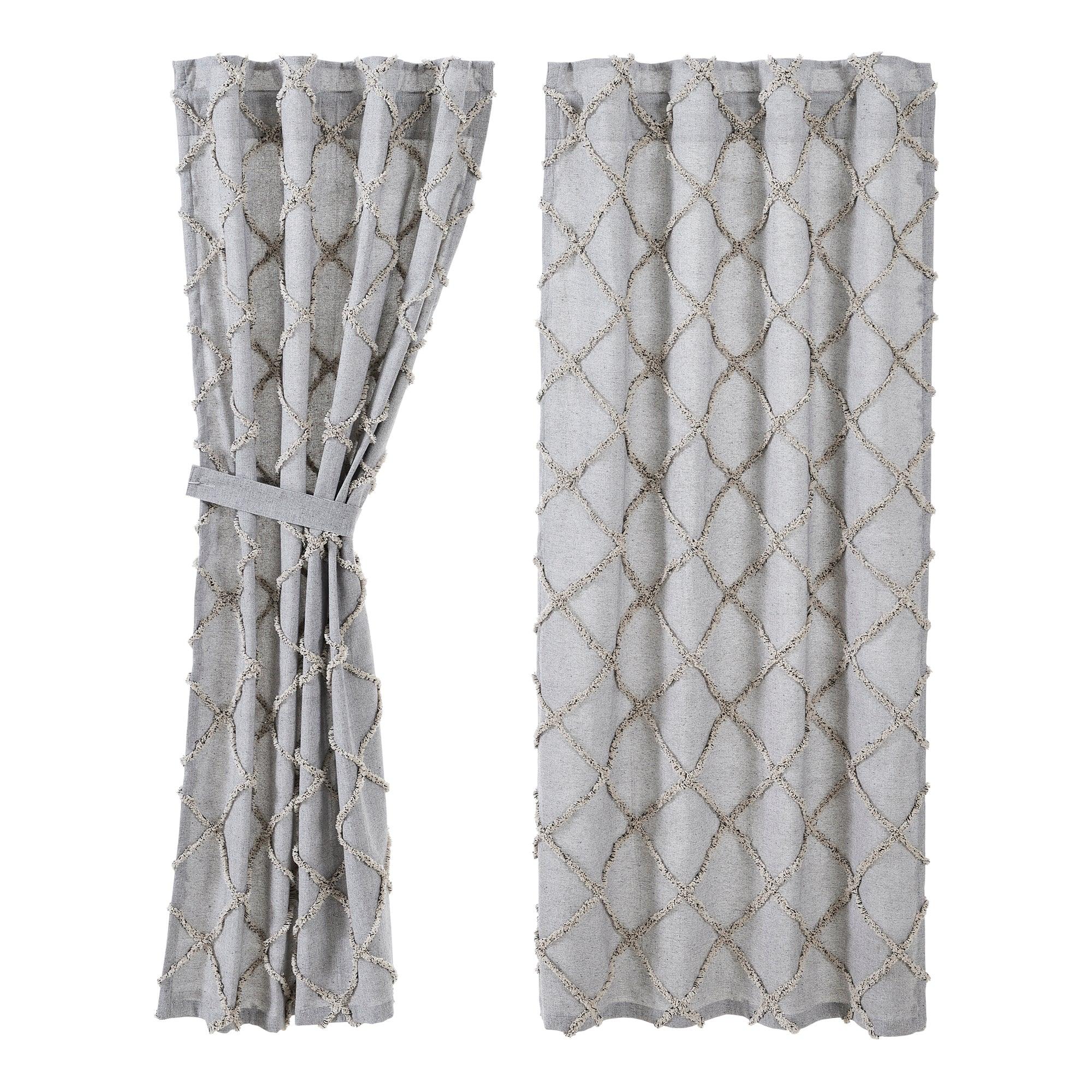 Frayed Lattice Creme & Black Short Panel Curtain Set of 2 63x36 VHC Brands - The Fox Decor