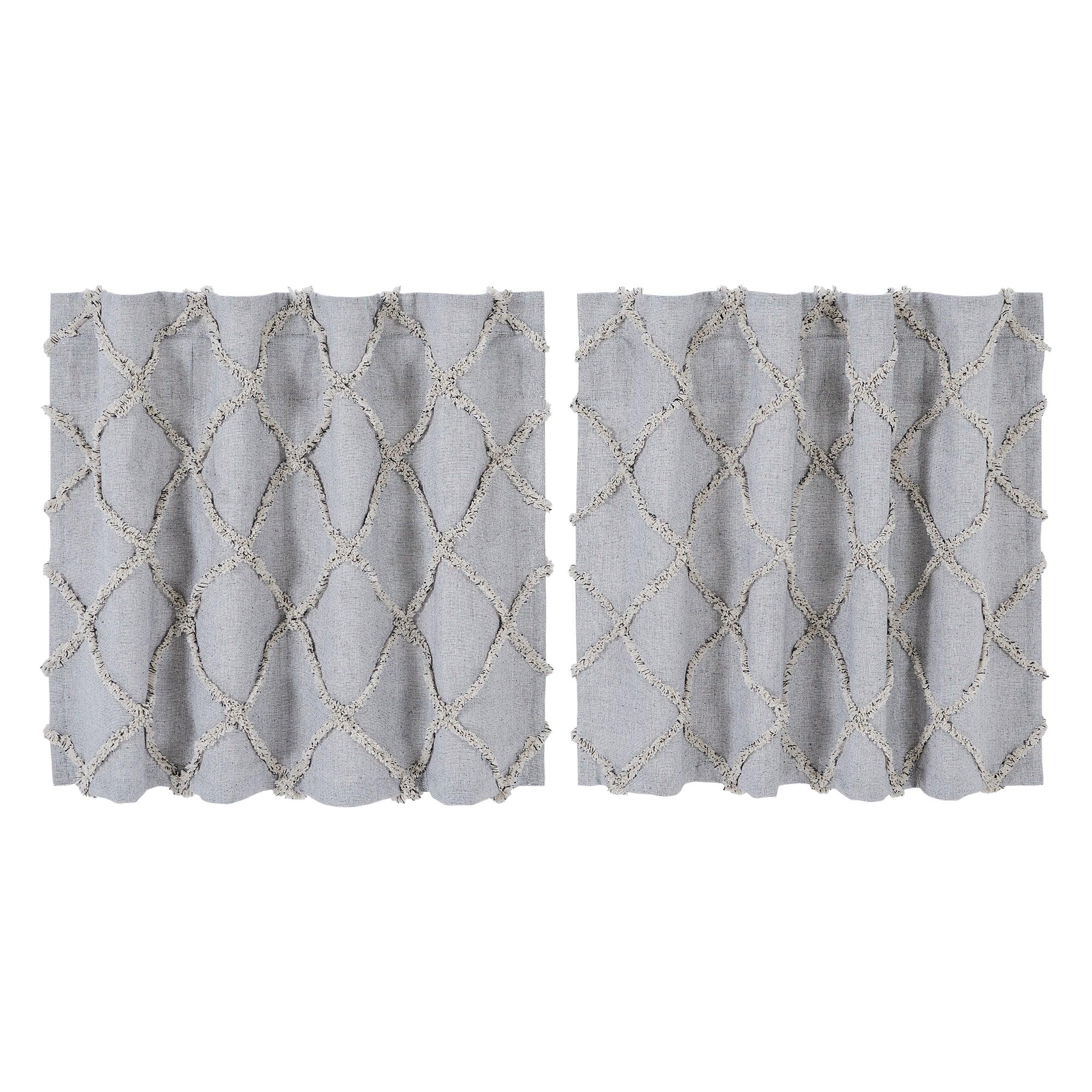 Frayed Lattice Creme & Black Tier Curtain Set of 2 L24xW36 VHC Brands - The Fox Decor