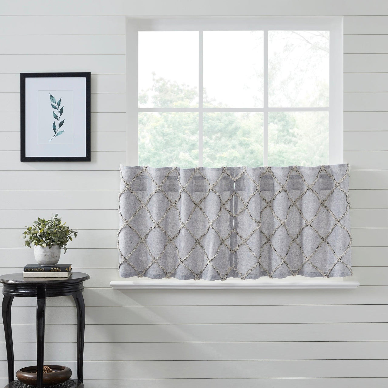 Frayed Lattice Creme & Black Tier Curtain Set of 2 L24xW36 VHC Brands - The Fox Decor