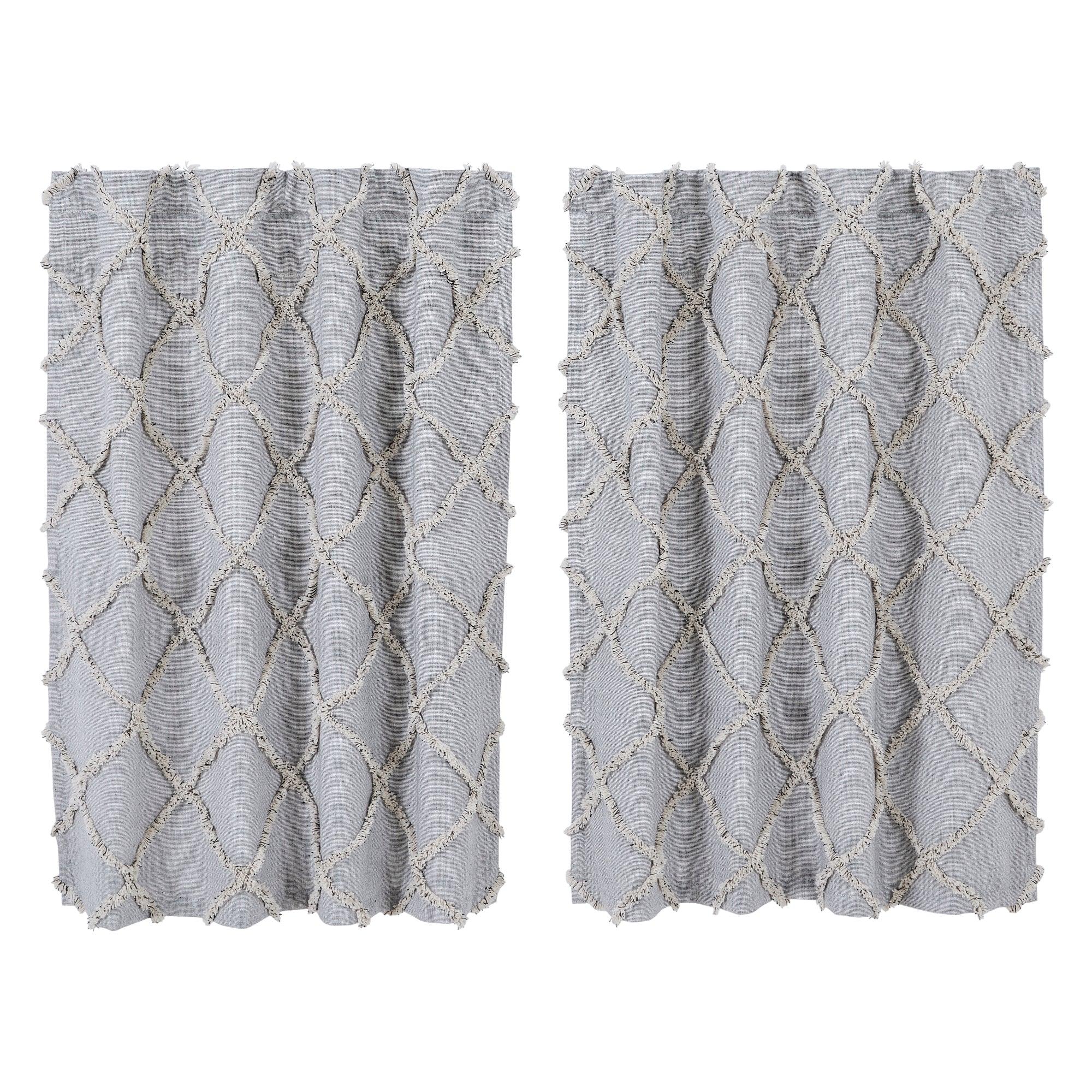 Frayed Lattice Creme & Black Tier Curtain Set of 2 L36xW36 VHC Brands - The Fox Decor