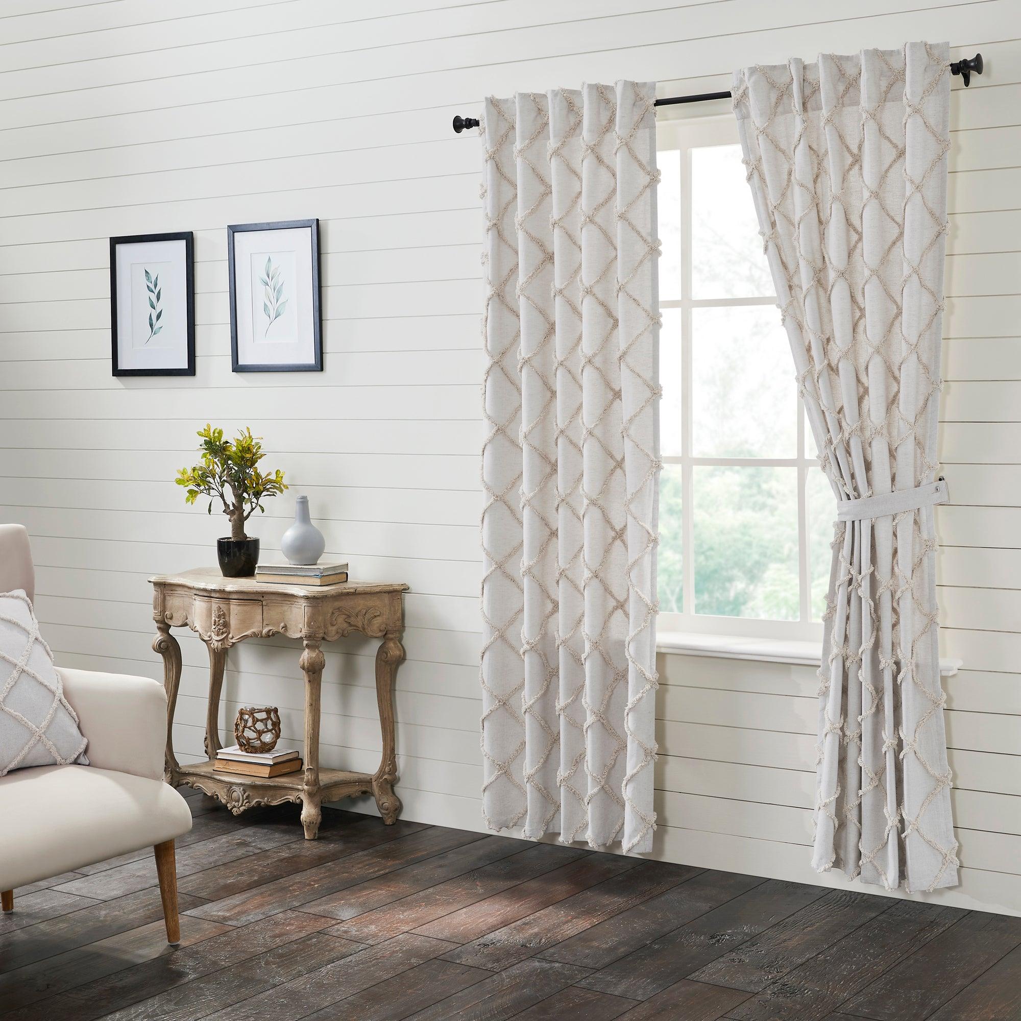 Frayed Lattice Oatmeal Panel Curtain Set of 2 84x40 VHC Brands - The Fox Decor