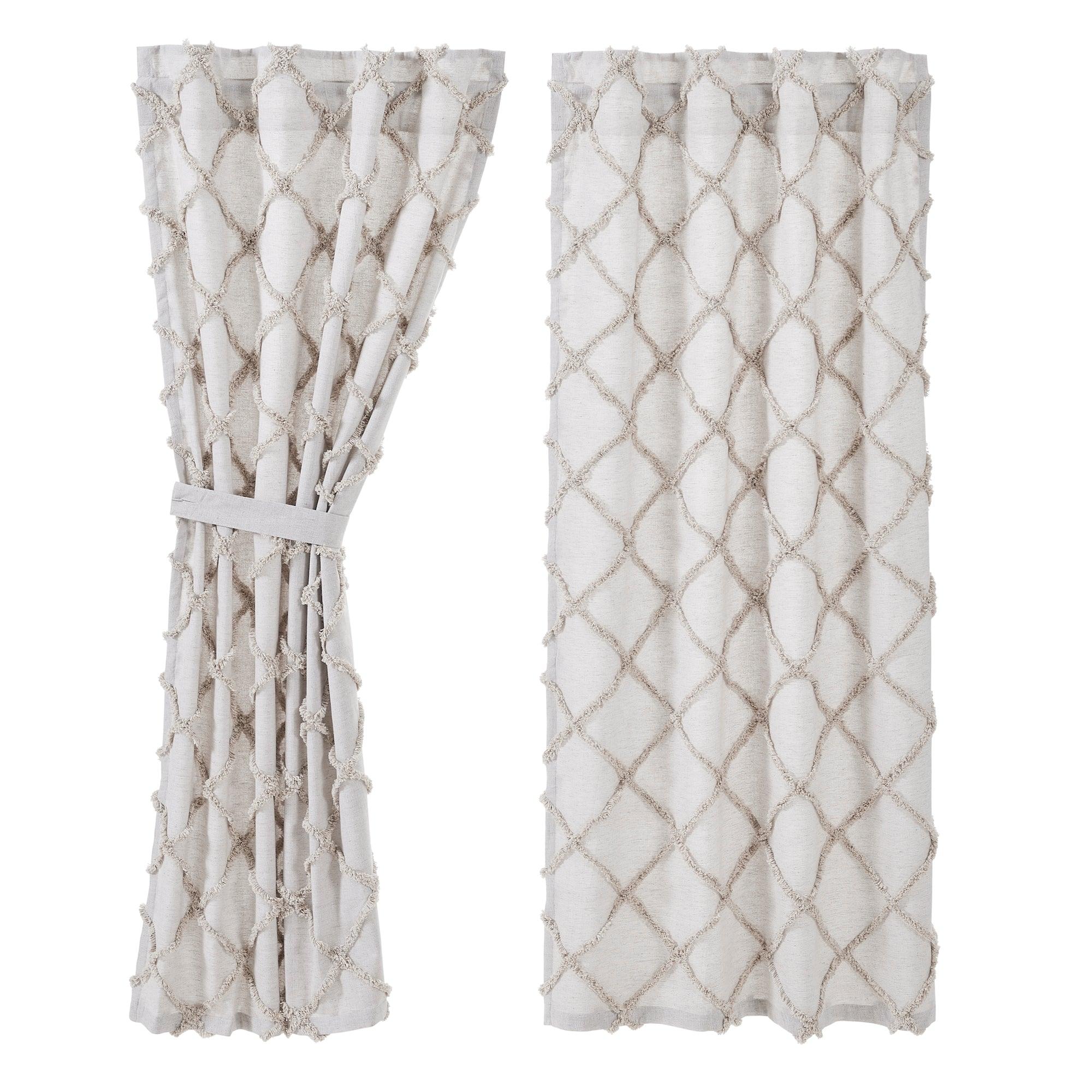 Frayed Lattice Oatmeal Short Panel Curtain Set of 2 63x36 VHC Brands - The Fox Decor