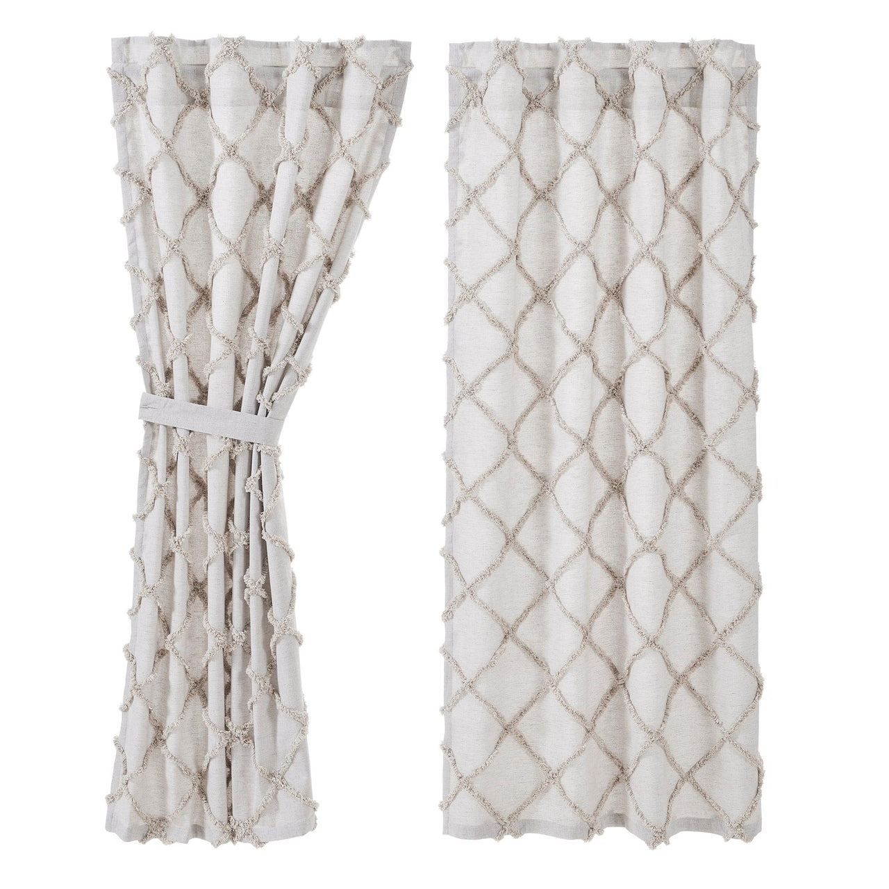 Frayed Lattice Oatmeal Short Panel Curtain Set of 2 63x36 VHC Brands