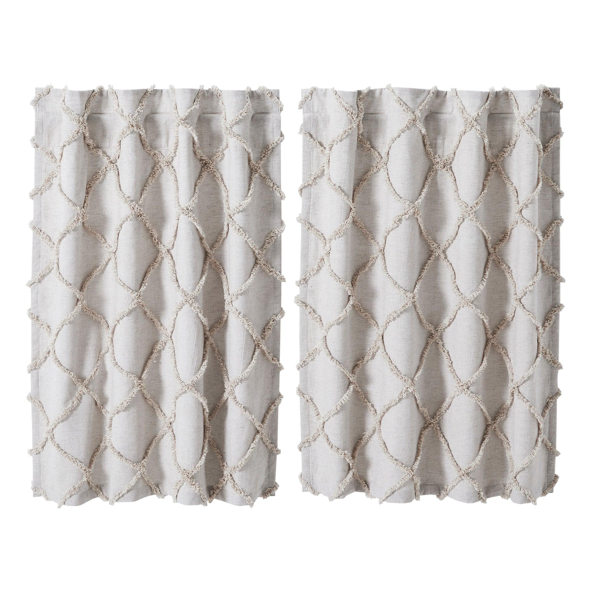 Frayed Lattice Oatmeal Tier Curtain Set of 2 L36xW36 VHC Brands - The Fox Decor