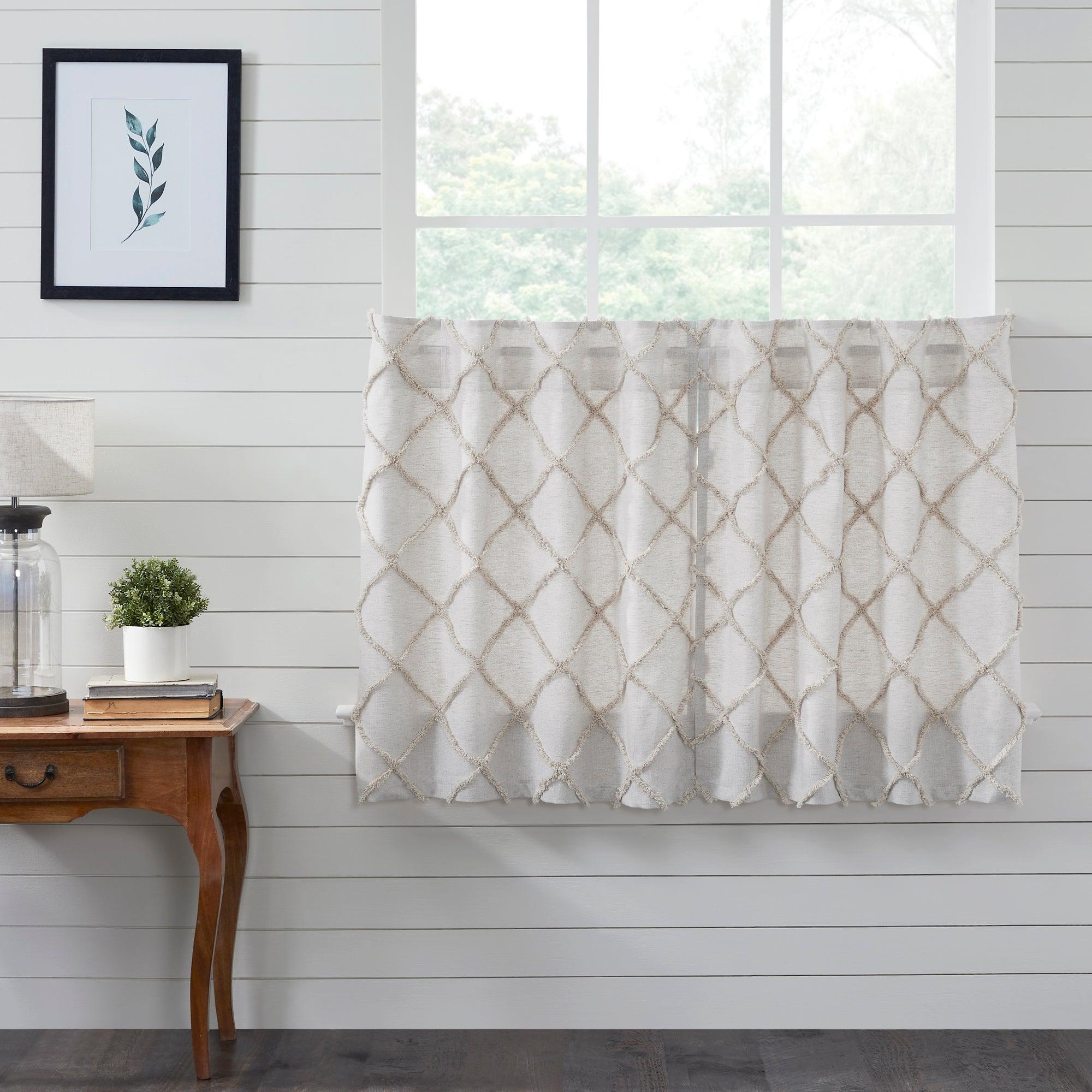 Frayed Lattice Oatmeal Tier Curtain Set of 2 L36xW36 VHC Brands - The Fox Decor