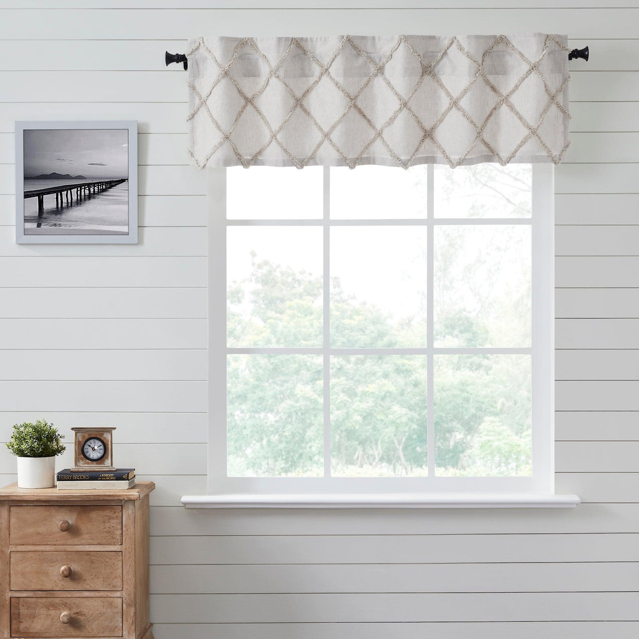Frayed Lattice Oatmeal Valance Curtain 16x60 VHC Brands - The Fox Decor