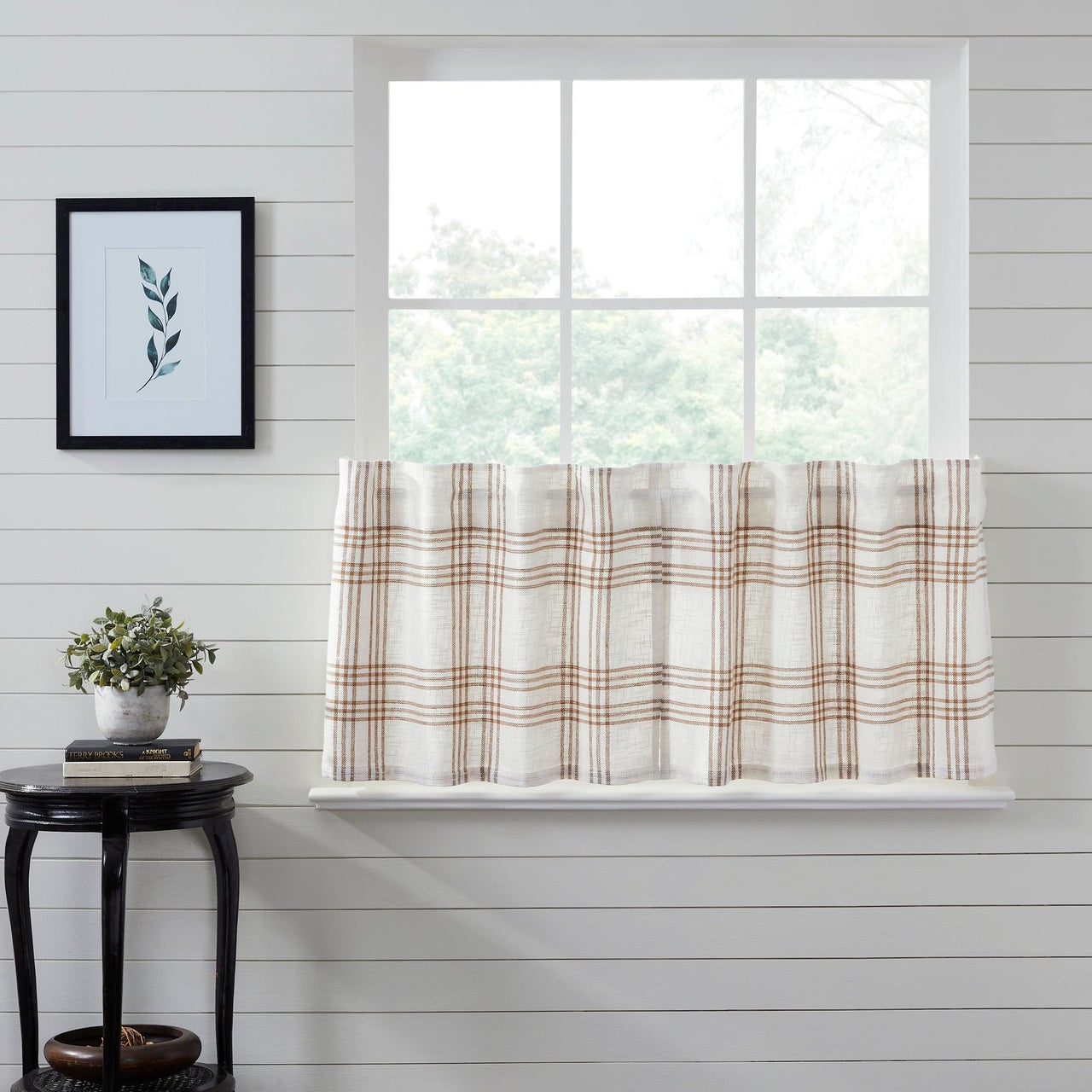 Wheat Plaid Tier Curtain Set of 2 L24xW36 VHC Brands - The Fox Decor