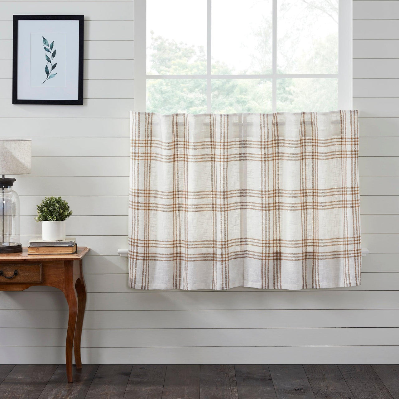 Wheat Plaid Tier Curtain Set of 2 L36xW36 VHC Brands - The Fox Decor