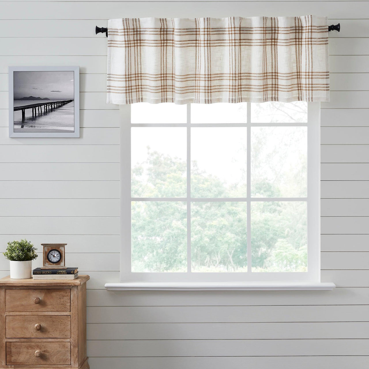 Wheat Plaid Valance Curtain 19x72 VHC Brands - The Fox Decor