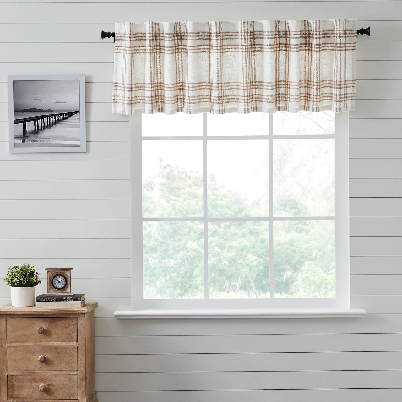 Wheat Plaid Valance Curtain 19x90 VHC Brands - The Fox Decor