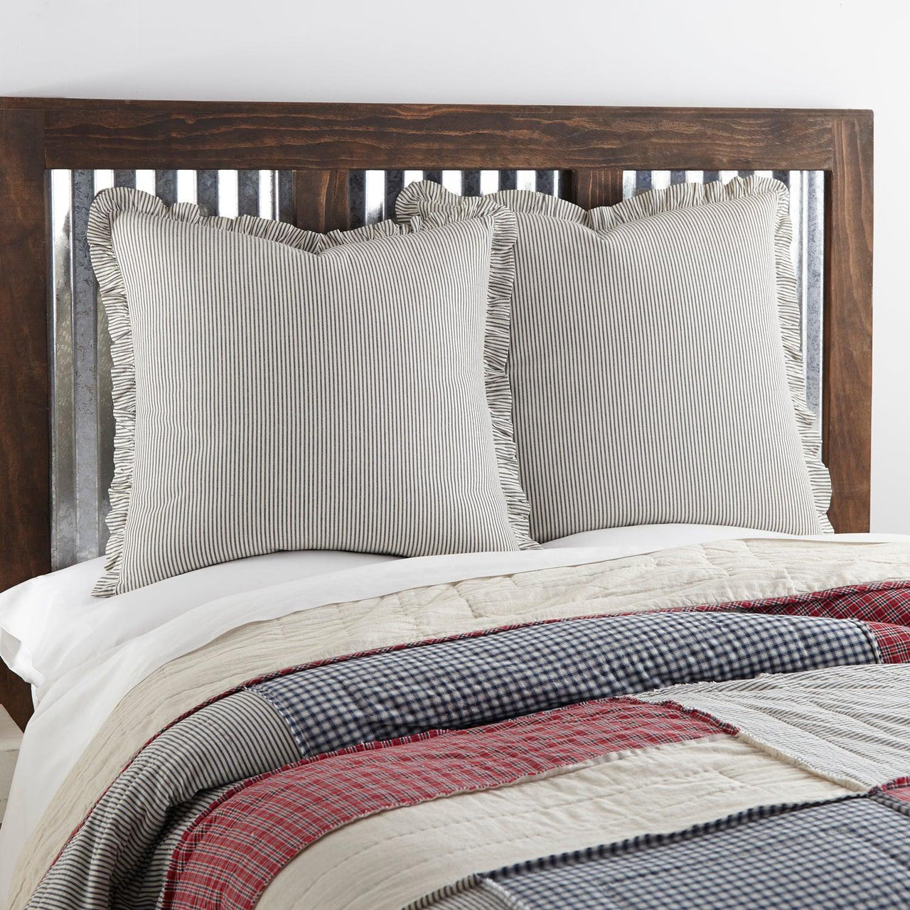 Hatteras Seersucker Blue Ticking Stripe Fabric Euro Sham 26x26 VHC Brands - The Fox Decor
