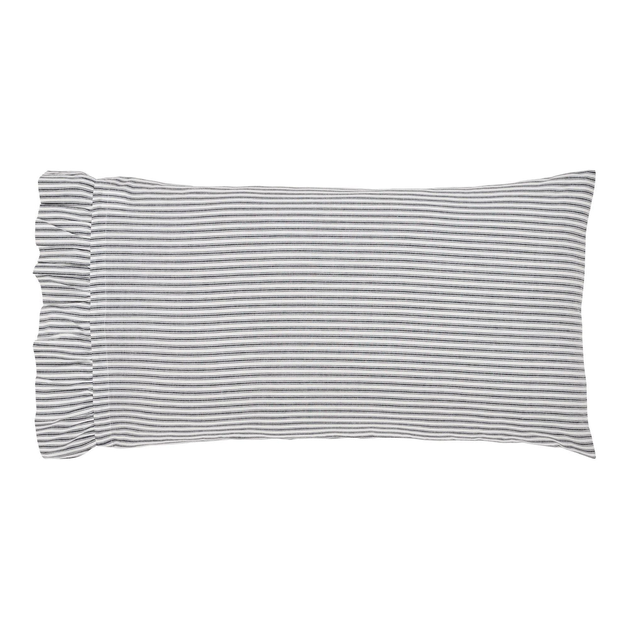 Sawyer Mill Black Ruffled Ticking Stripe King Pillow Case Set of 2 21x36+4 VHC Brands