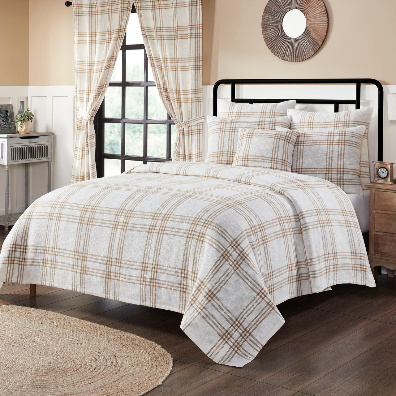 Wheat Plaid Queen Coverlet 94x94 VHC Brands - The Fox Decor