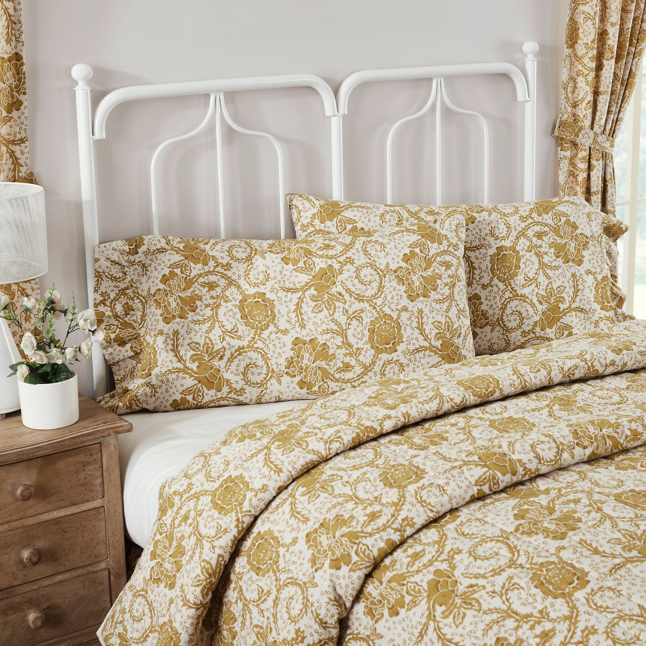 Dorset Gold Floral Ruffled King Pillow Case Set of 2 21x36+4 VHC Brands