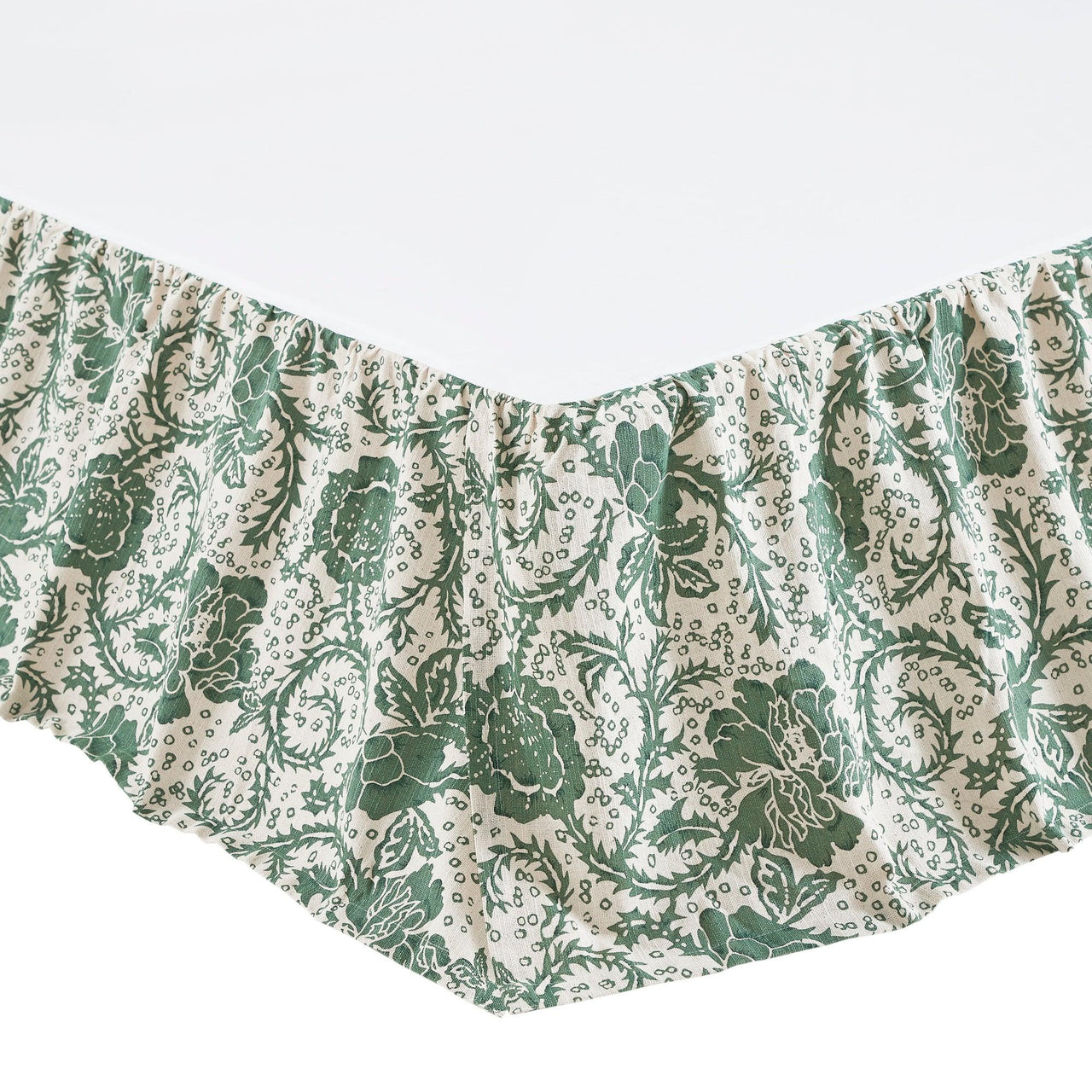 Dorset Green Floral King Bed Skirt 78x80x16 VHC Brands - The Fox Decor