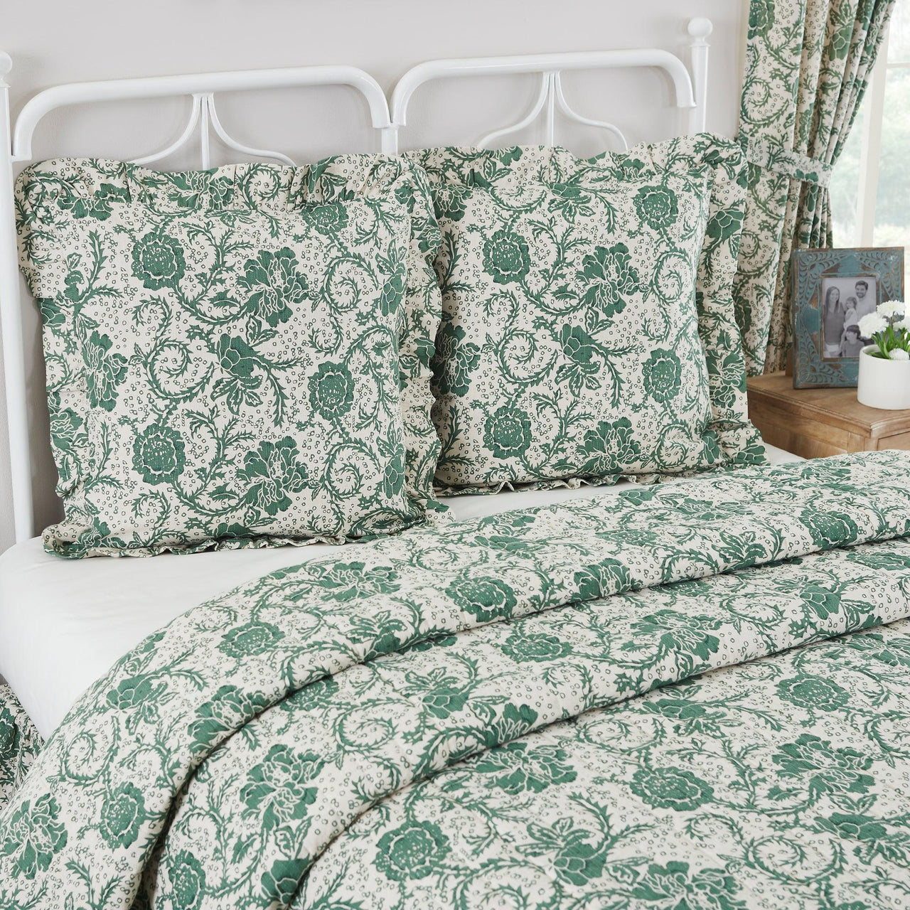 Dorset Green Floral Fabric Euro Sham 26x26 VHC Brands - The Fox Decor