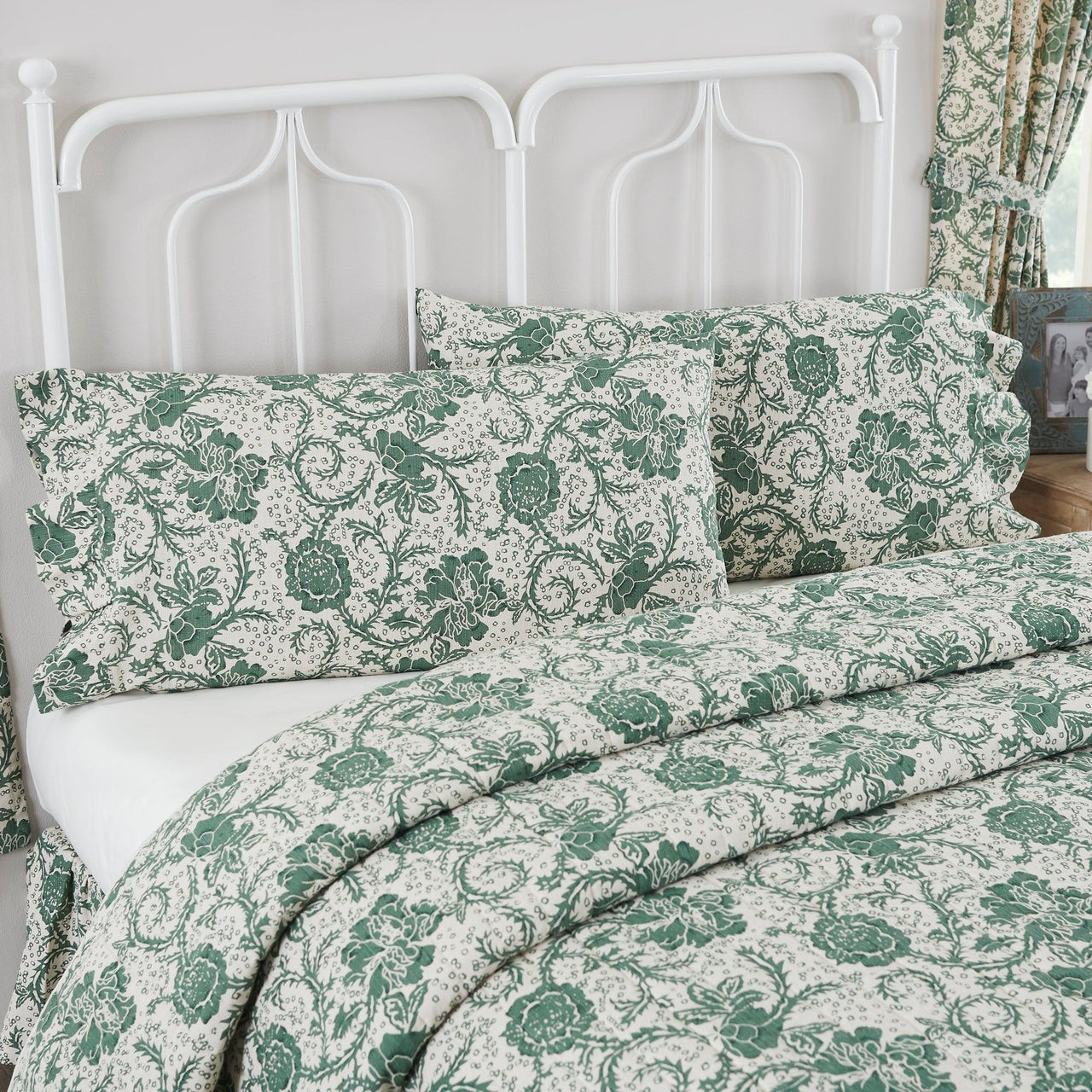 Dorset Green Floral Ruffled King Pillow Case Set of 2 21x36+4 VHC Brands - The Fox Decor