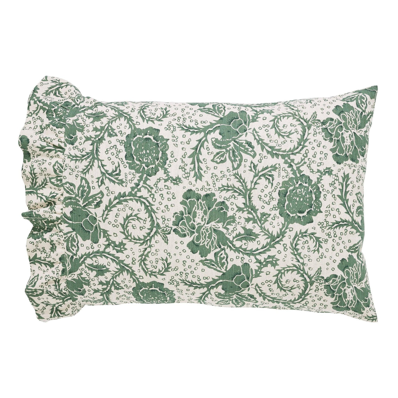 Dorset Green Floral Ruffled Standard Pillow Case Set of 2 21x26+4 VHC Brands