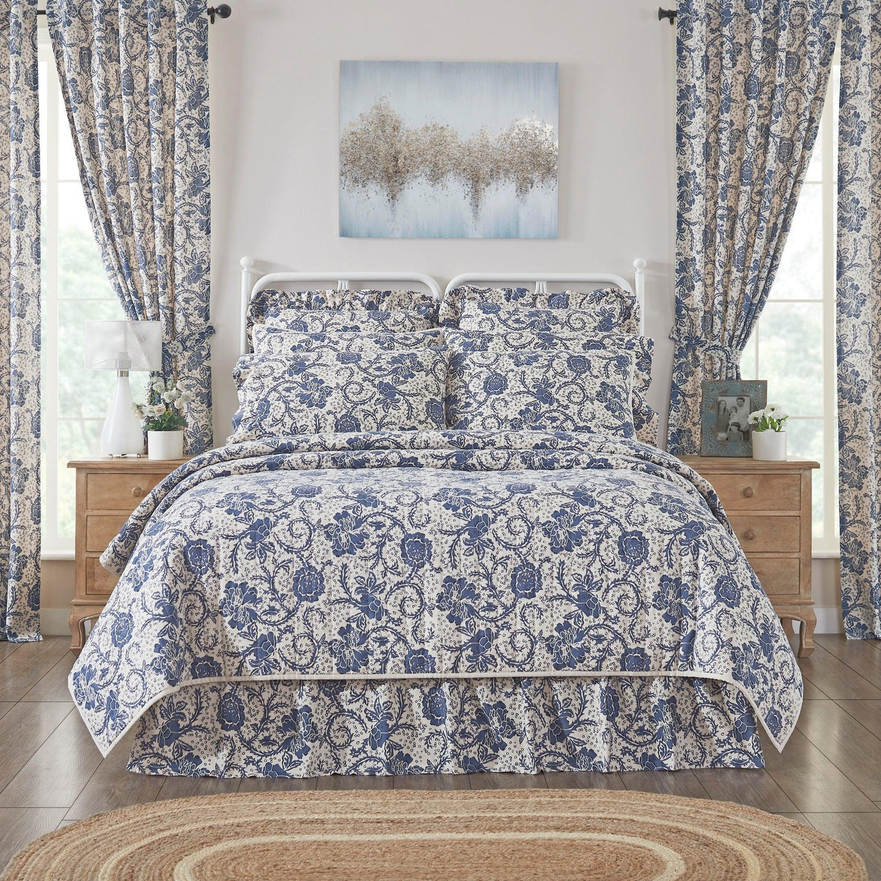 Dorset Navy Floral Luxury King Quilt 120WX105L VHC Brands - The Fox Decor