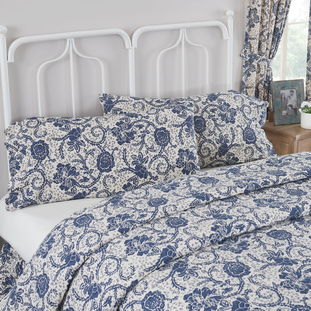 Dorset Navy Floral Ruffled King Pillow Case Set of 2 21x36+4 VHC Brands