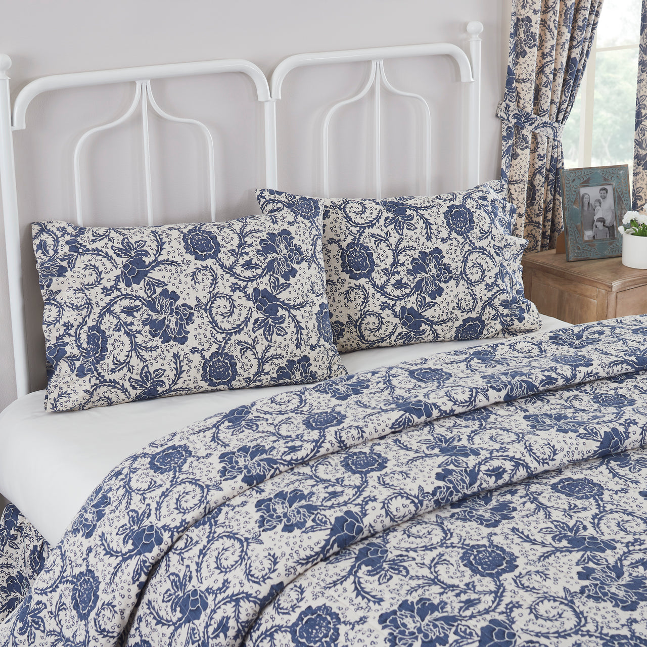 Dorset Navy Floral Ruffled Standard Pillow Case Set of 2 21x26+4 VHC Brands