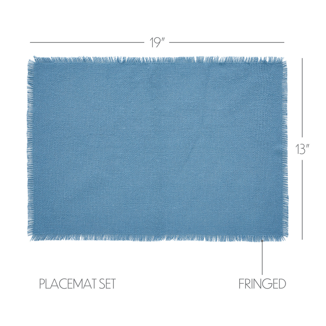 Burlap Blue Placemat Set of 6 Fringed 13"x19" VHC Brands - The Fox Decor