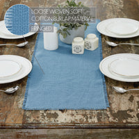 Burlap Blue Table Runner Fringed 12