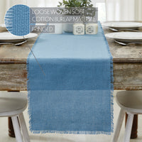 Burlap Blue Table Runner Fringed 12