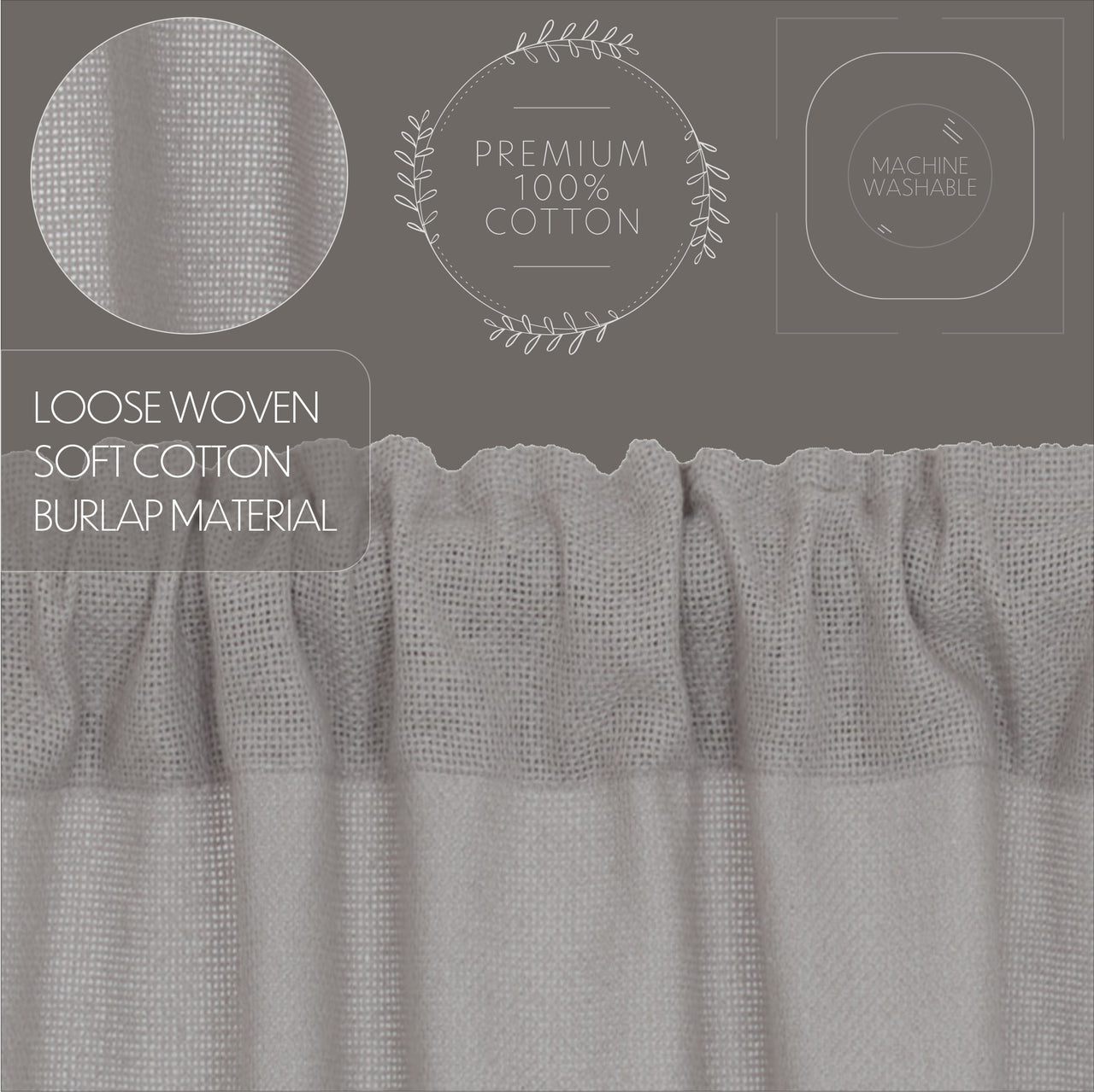 Burlap Dove Grey Panel Curtain 96"x50" VHC Brands - The Fox Decor