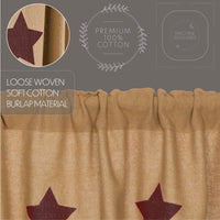 Thumbnail for Burlap w/Burgundy Stencil Stars Prairie Short Panel Curtain Set 63x36x18