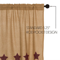 Thumbnail for Burlap w/Burgundy Stencil Stars Prairie Swag Curtain Set of 2 36x36x18 VHC Brands