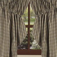 Thumbnail for Black-Nutmeg Heritage House Check Black Gathered Swag - Lined - Interiors by Elizabeth