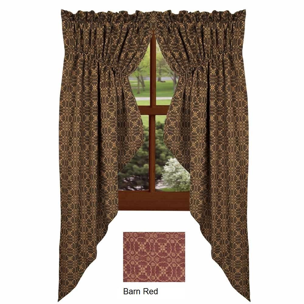 Barn Red Tan Marshfield Jacquard Gathered Swag Lined C6106017 - The Fox Decor
